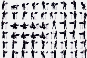 Picture of lightboxed musicians playing the Rite of Spring