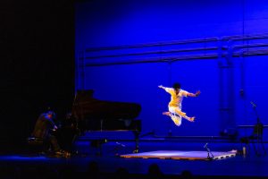 Picture of pianist Conrad Tao and dancer Caleb Teicher at Boston Arts Academy