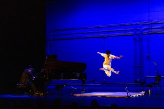 Picture of pianist Conrad Tao and dancer Caleb Teicher at Boston Arts Academy