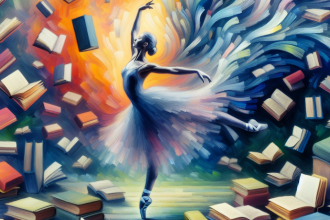 Picture of a dancer surrounded by books