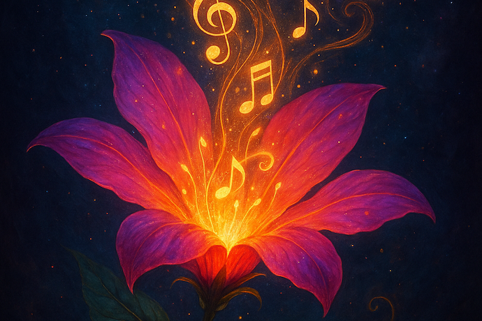 Chat GPT-generated image of a flower emitting music